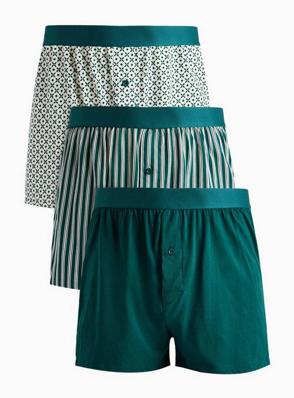 Green Patterned Jersey Boxers 3 Pack M